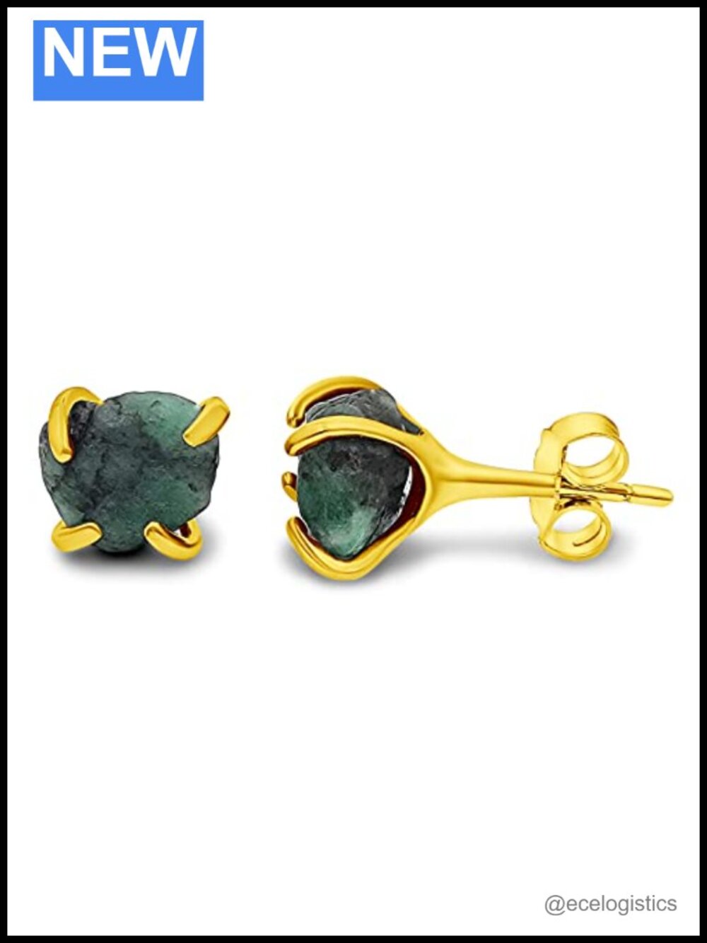 Genuine Emerald Stud Earrings Yellow Gold Plated 925 Sterling Silver 6-7mm